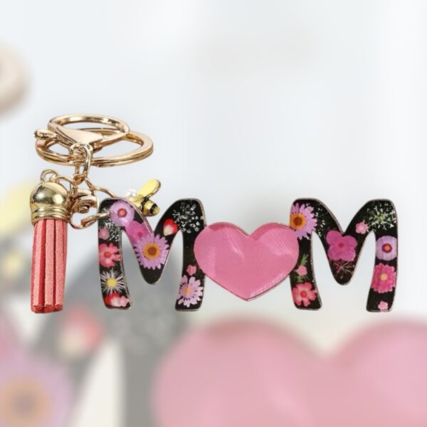 Floral MOM Heart Keychain