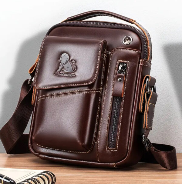 Men's Vintage Leather Crossbody Satchel - Image 2