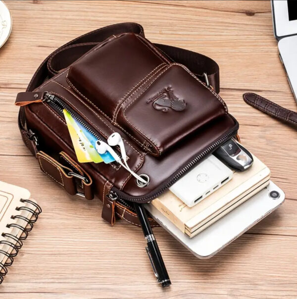 Men's Vintage Leather Crossbody Satchel - Image 3