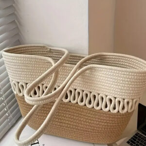Two-Tone Woven Rope Tote Bag