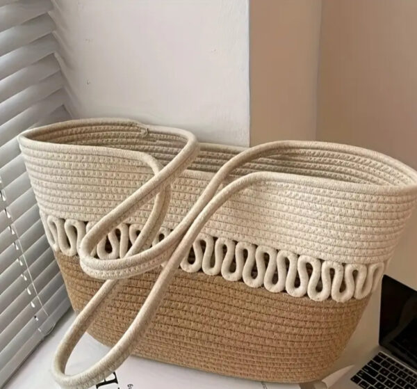 Two-Tone Woven Rope Tote Bag