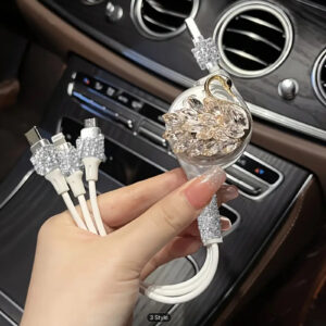 Luxury Crystal 3-in-1 Retractable Car Charger Cable