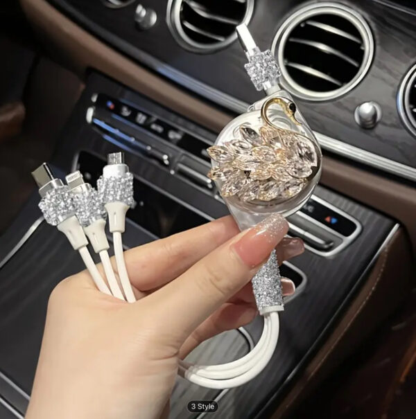 Luxury Crystal 3-in-1 Retractable Car Charger Cable