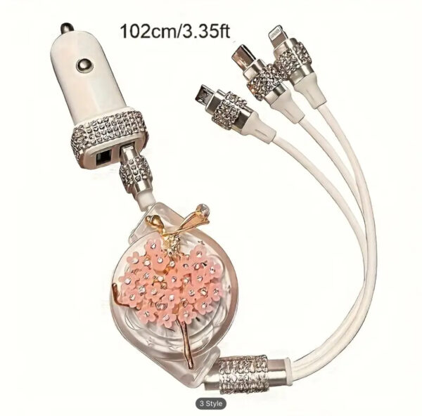 Luxury Crystal 3-in-1 Retractable Car Charger Cable - Image 2