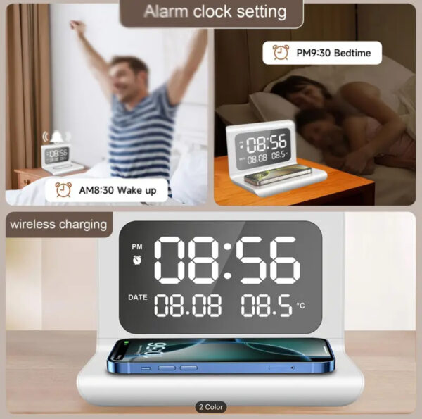 Three-in-One Digital Alarm Clock with Wireless Charging & Thermometer - Image 2