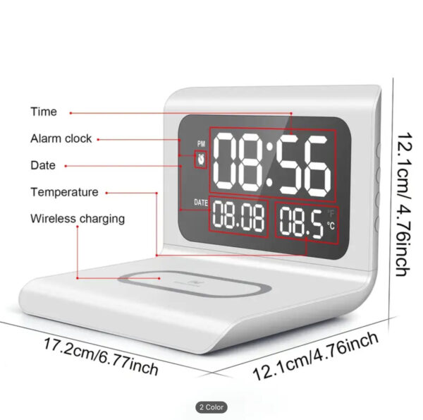 Three-in-One Digital Alarm Clock with Wireless Charging & Thermometer - Image 3