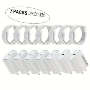 7-Pack 20W Fast Charging USB-C Wall Chargers with 6FT Cables