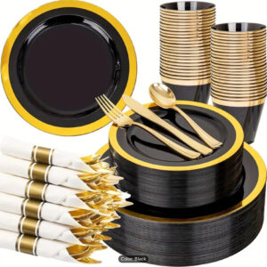 Black & Gold Disposable Dinnerware Party Set