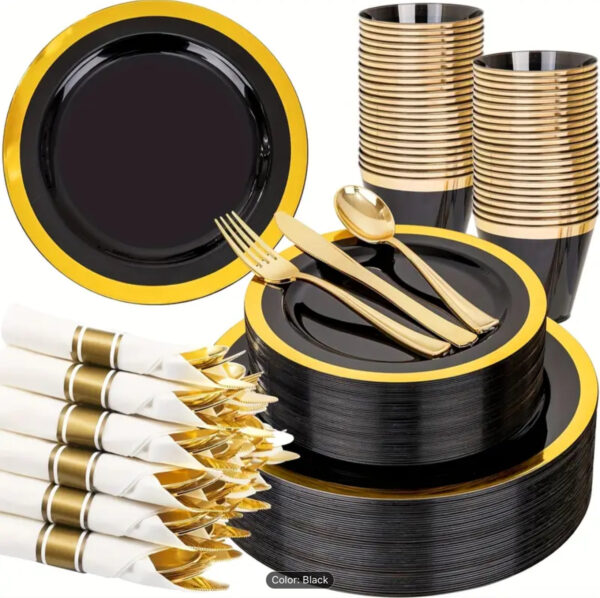 Black & Gold Disposable Dinnerware Party Set
