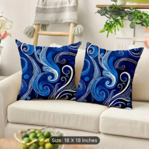 Blue Abstract Swirl Throw Pillow Covers