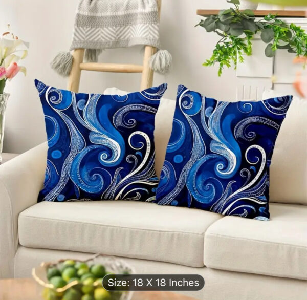 Blue Abstract Swirl Throw Pillow Covers