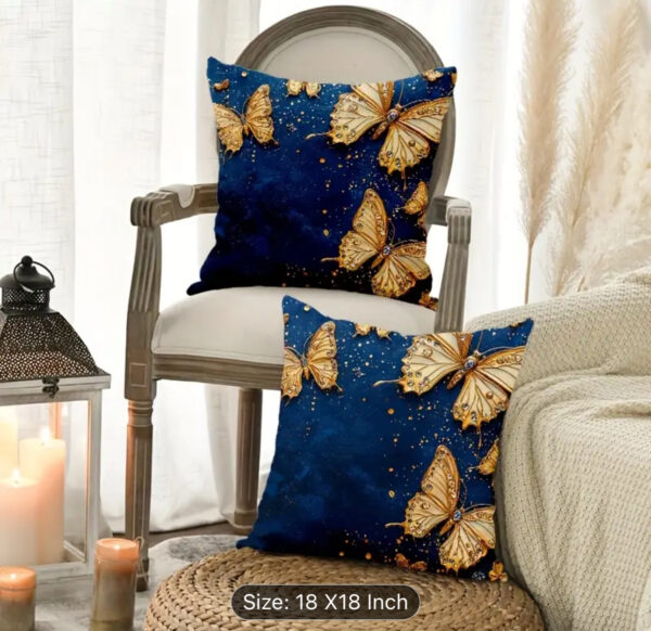 Blue & Gold Butterfly Throw Pillow Covers